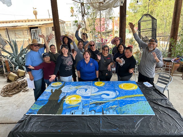 ECO retreat in Bombay Beach. Group painted Starry Night as an exercise.